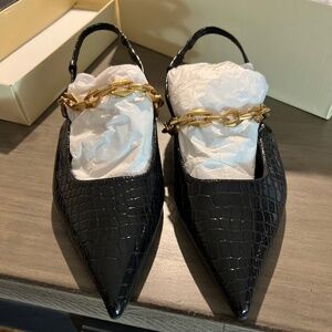 Open Edit Olympia snakeskin-embossed slingback flats